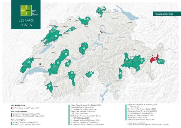 Carte des parcs suisses